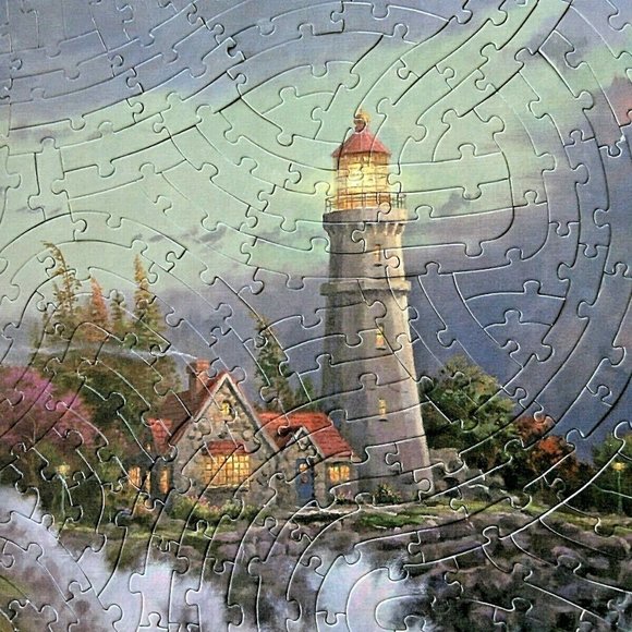 Puzzle Sea Storms 500 Pieces Jigsaw Curly Lighthouse Rocks Thomas Kinkade Box pc - Picture 3 of 16